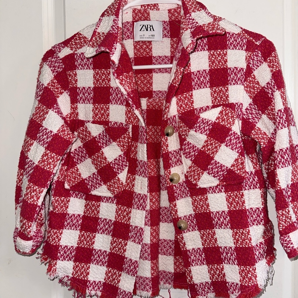 ZARA Red & White Check Button-Up Shacket for Kids